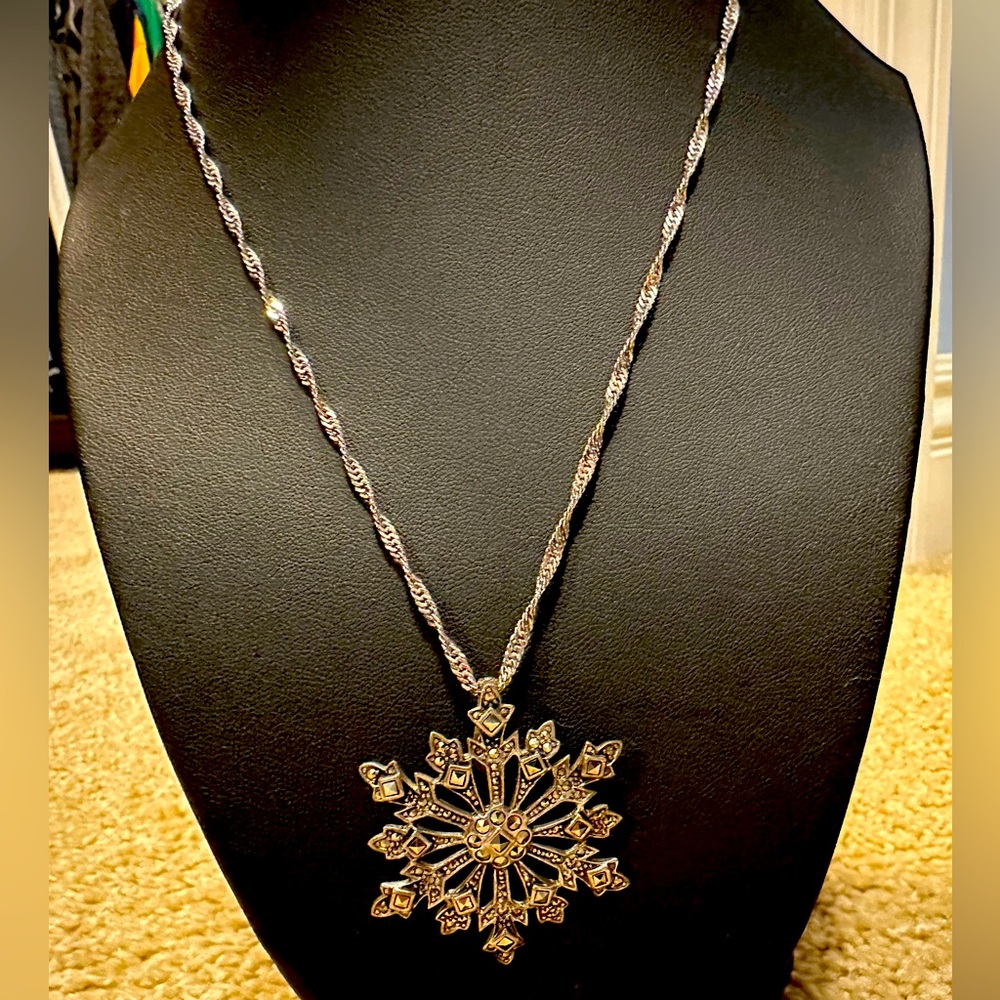 Sterling Silver Marcasite snowflake necklace